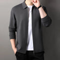 Men's polyester casual business jacket with straight hem design available in black, dark grey and apricot colours
