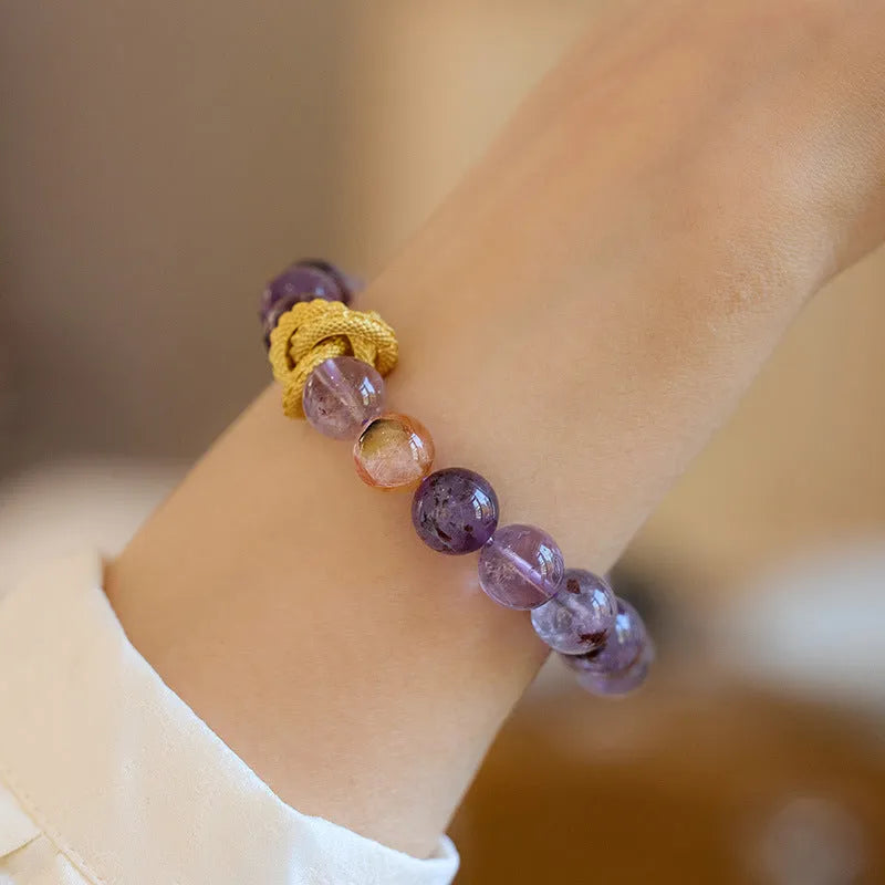 Purple ghost crystal bracelet 10mm beads unisex retro style Nine Purple good luck