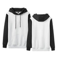 Fleece-lined loose fit pullover hoodie in white with black stitching, cotton blend