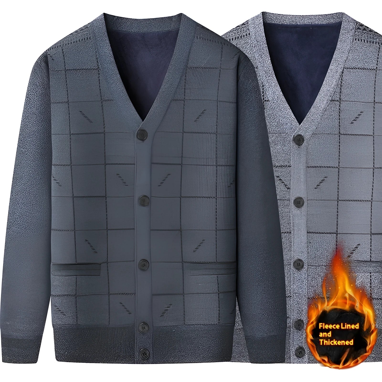 Plus size men's cardigan with fleece lining in dark gray, batwing sleeve design, front view