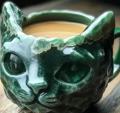Handmade resin geode mug crystal cat cup with purple blue green pink colours