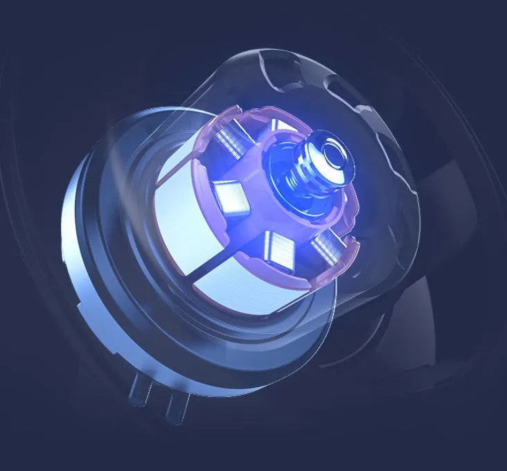 USB charging foldable table fan with LED light in blue, showing 4 speed settings and 300° rotation for home cooling