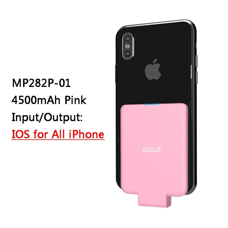 4500mAh back clip battery for iPhone Android Type-C in black, compact size 90mm x 61mm x 9mm