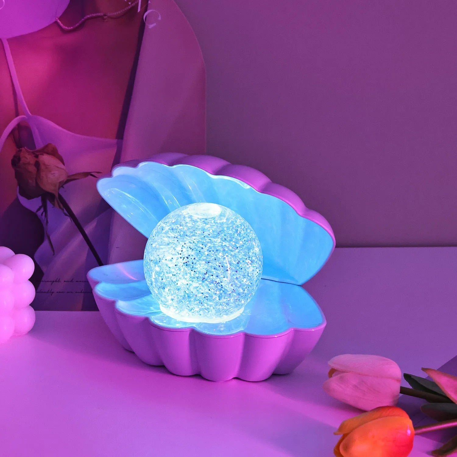Shell-shaped neon ambience light decorative night lamp with battery operation