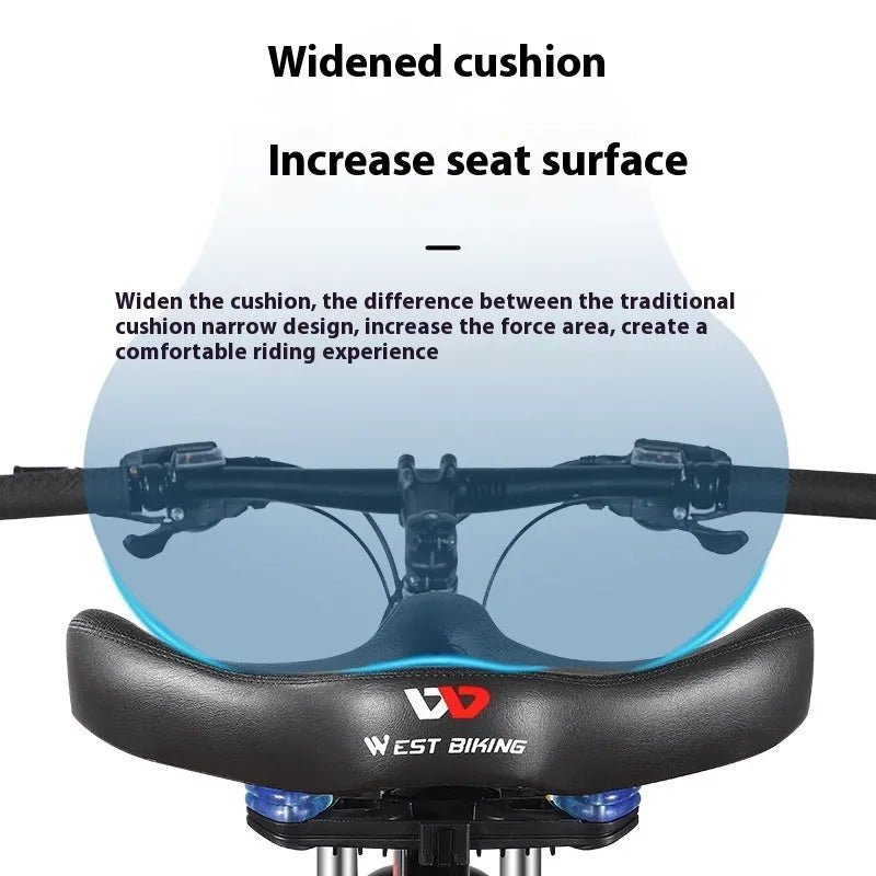 Black bicycle saddle cushion with thick foam padding for shock absorption on mountain bikes