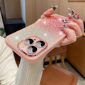 Ultra-thin transparent glitter iPhone case showing gradient pink and silver colours on a phone.