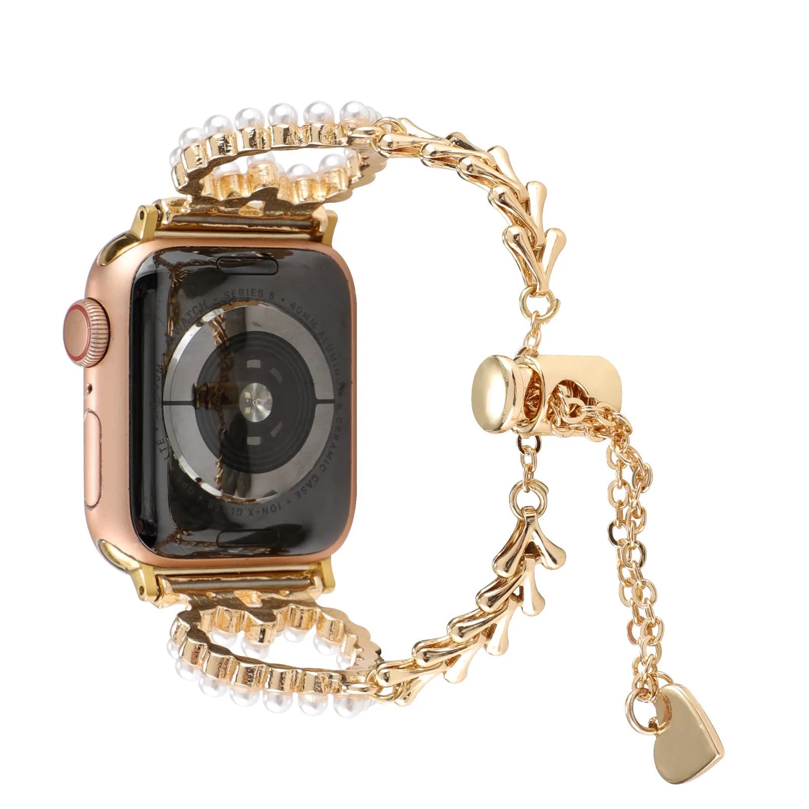 Pearl love necklace smart watch strap for Apple in simple metal style with decorative pearl accents