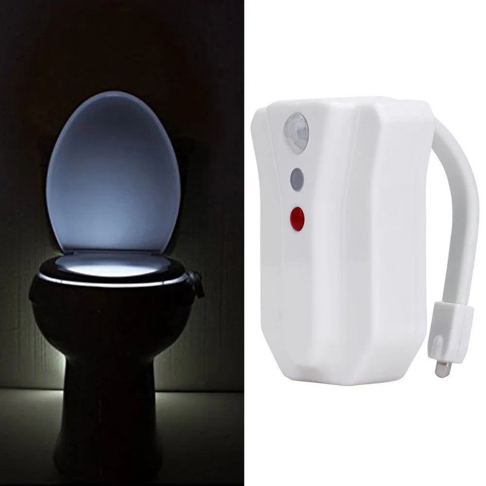 8-color LED toilet light with motion sensor and flexible stick for toilet bowl