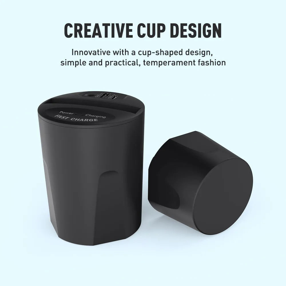 X9 car wireless charging cup in black with LED indicator and QI charging pad