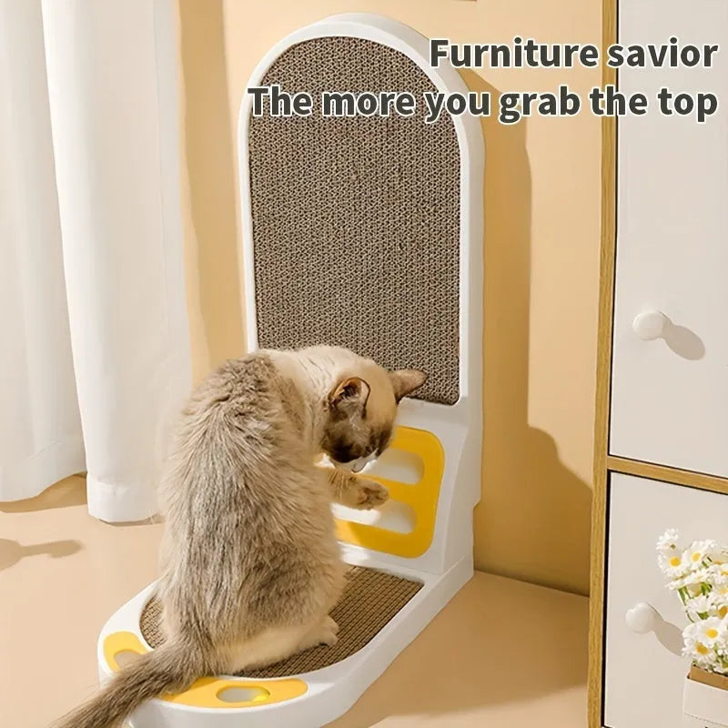 L-shape thickened cardboard cat scratching board in gray, 53x35x4 cm, with vertical and horizontal scratching surfaces