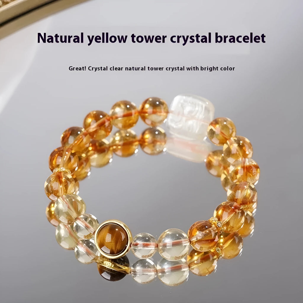 Women's carved citrine crystal bracelet with 10mm geometric beads in ethnic style