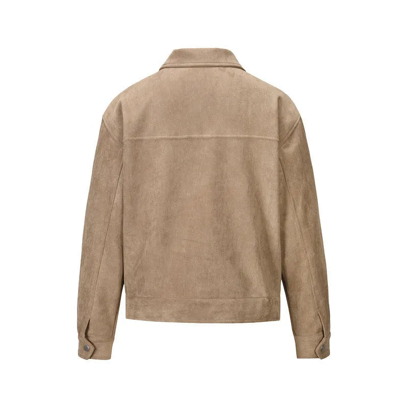 Thickened zipper big pocket jacket coat slim fit long sleeve straight hem polyester lining camel black dark gray