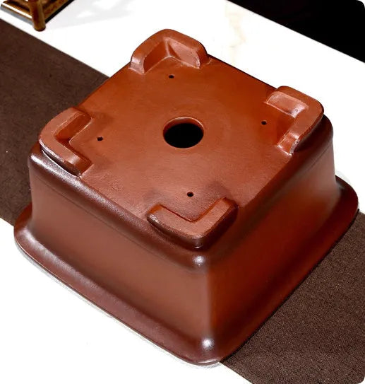 Extra large purple clay Chinese style flower pot with antique carved design for indoor planting