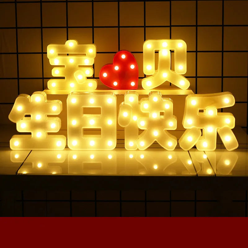 LED letter lights 22cm plastic alphabet in picture colour for birthday party and proposal decor