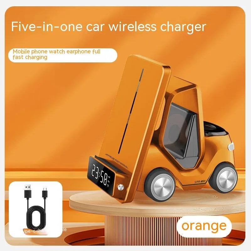 15W wireless charging bracket in grey, white, yellow or orange colours showing three devices charging simultaneously