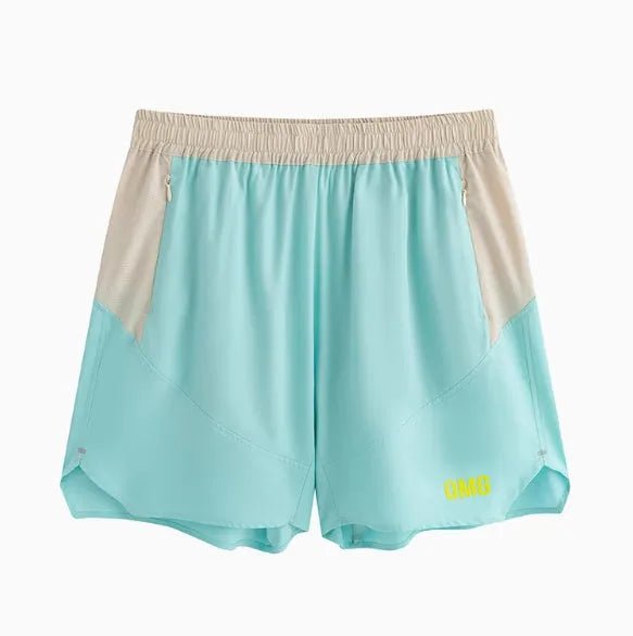 Men's grey workout shorts with elastic waistband and lace-up fly for gym training sessions
