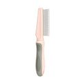 Pet detangler comb with round smooth teeth and rubber handle, available in blue or pink, for cat and dog grooming