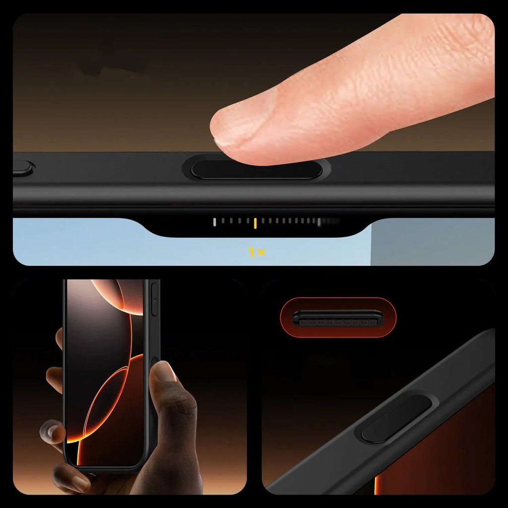 Black transparent magnetic phone case for iPhone 16 with airbag corners and TPU PC construction