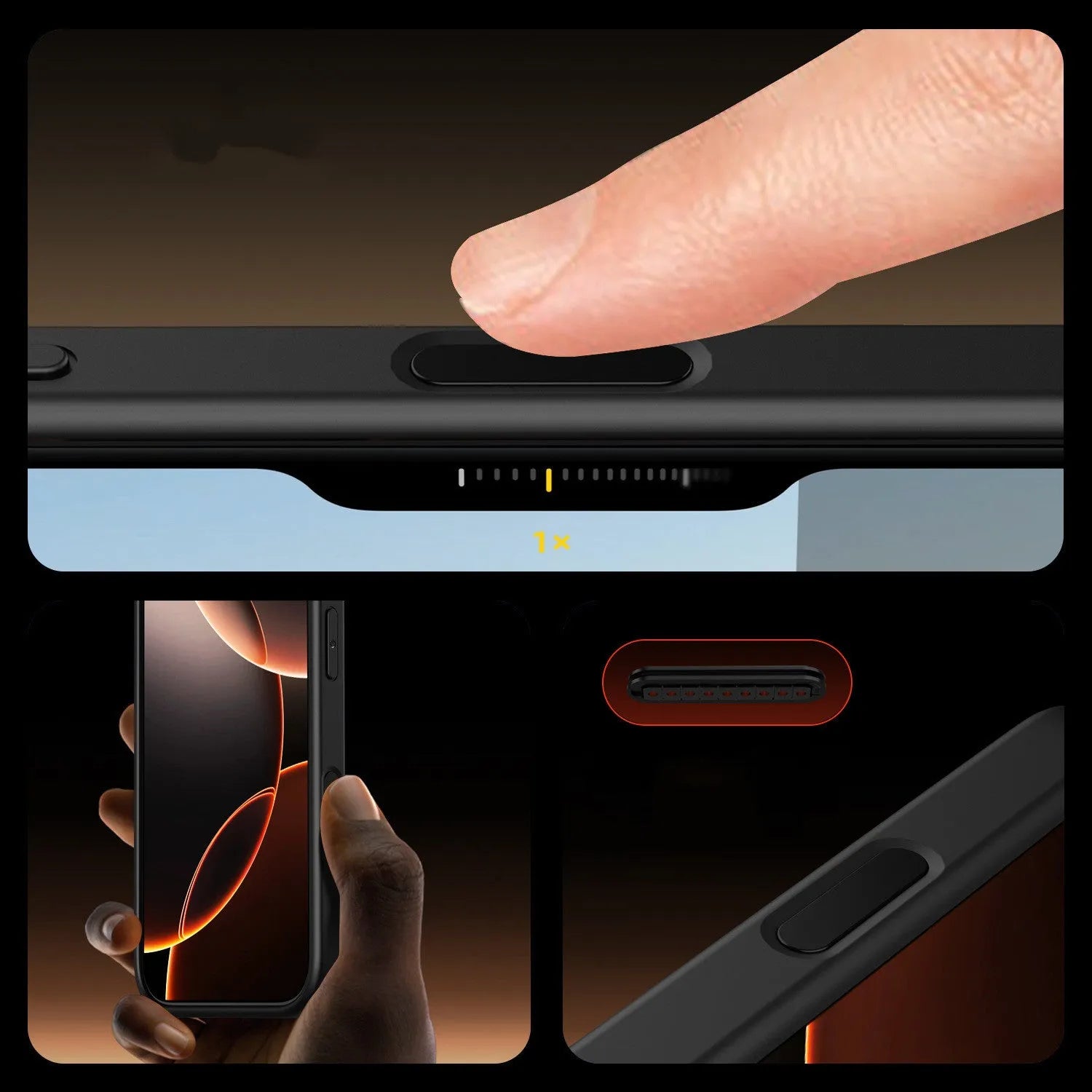 Black transparent magnetic phone case for iPhone 16 with airbag corners and TPU PC construction