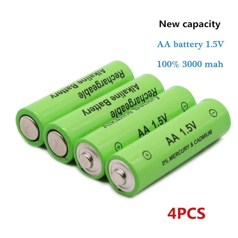 Alkaline rechargeable AA battery with 3000mAh capacity and 1.5V output.