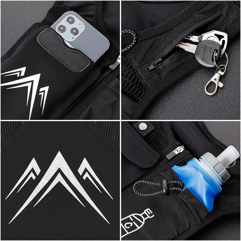 Breathable mesh running vest with integrated mobile phone pouch for outdoor sports