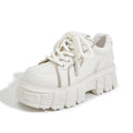 Beige and pink leather platform shoes with muffin bottom spring fashion styling