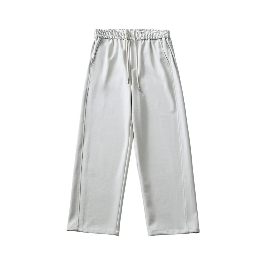 Men's cotton blend high-waist loose straight leg lace-up casual pants, solid colour black side view