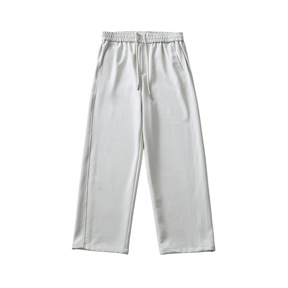Men's cotton blend high-waist loose straight leg lace-up casual pants, solid colour black side view