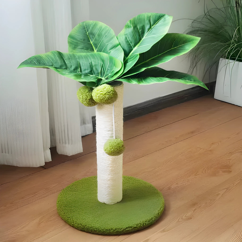 Emerald green cat tree with sisal scratching posts and long pile cloth perch, 38x30cm size on a particle board base