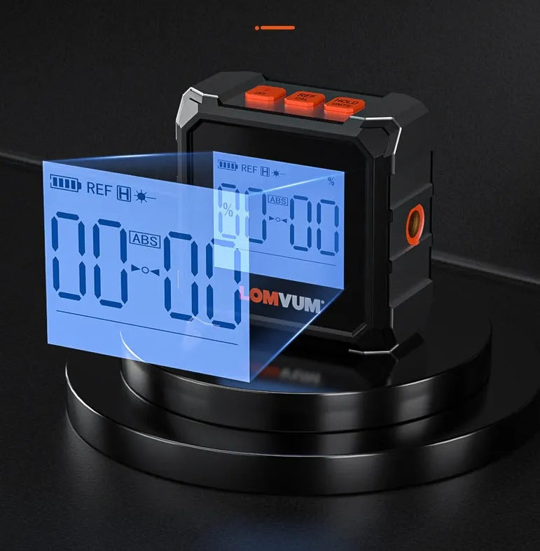Digital laser infrared woodworking steel tape measure tool with alloy casing and backlight display.