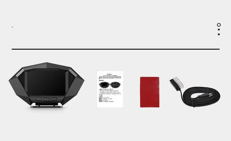 Black car HUD head-up display unit with LCD screen on an anti-slip mat, showing OBD cable.