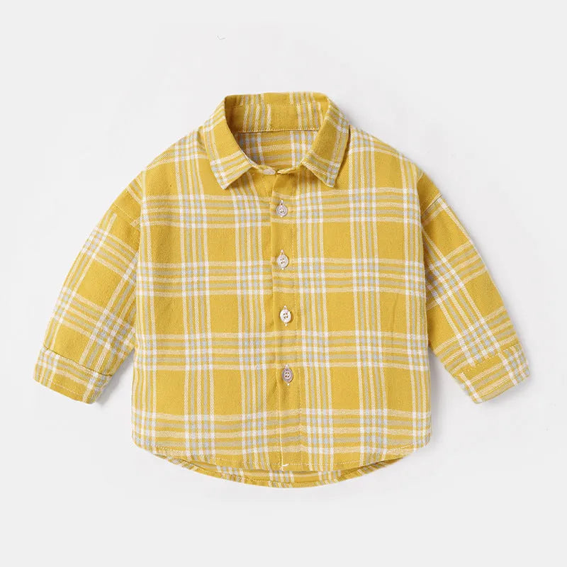 Boys' cotton lattice casual shirt in multiple colours with long sleeves