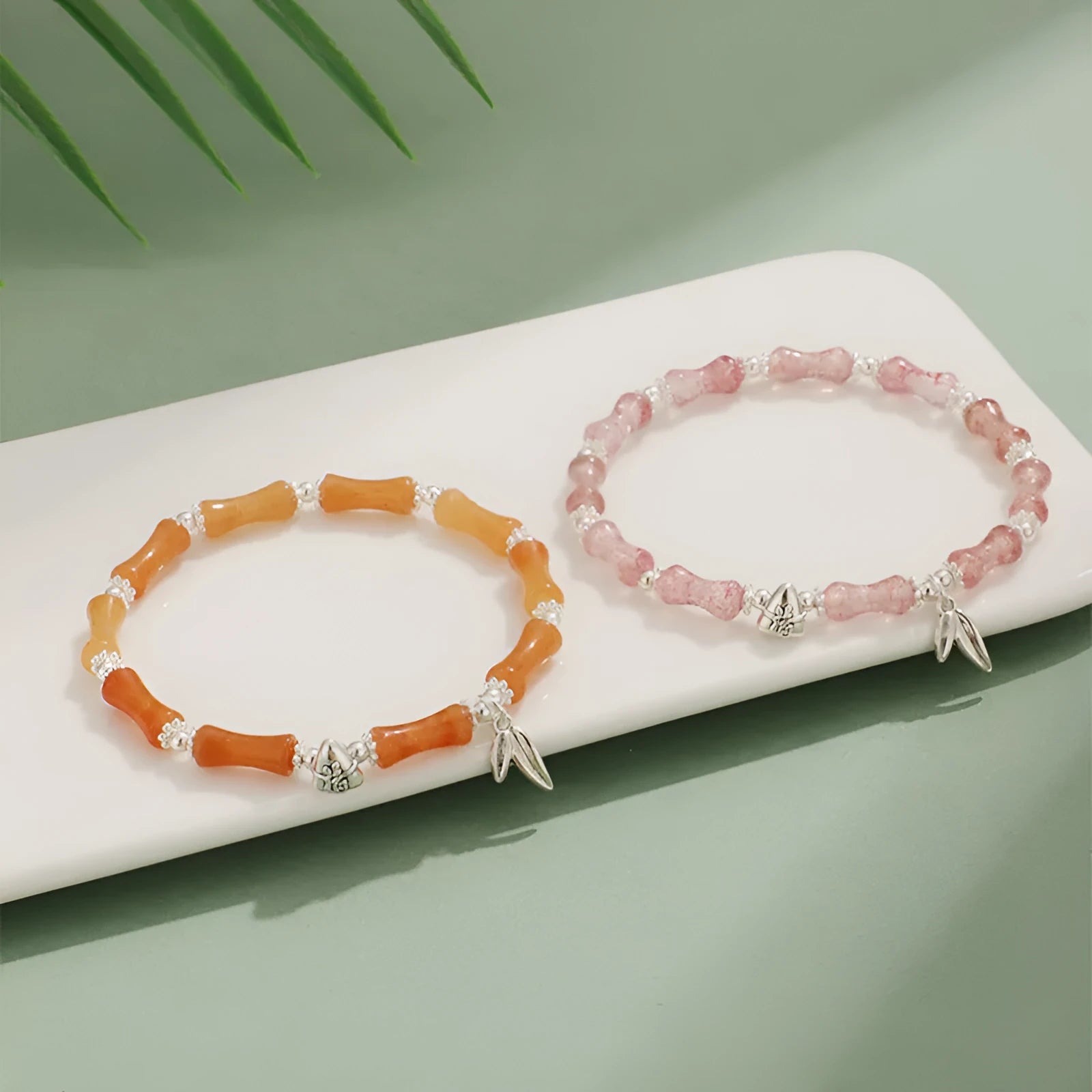 Green aventurine and strawberry quartz natural stone bracelet with electroplated accents, women's sweet style