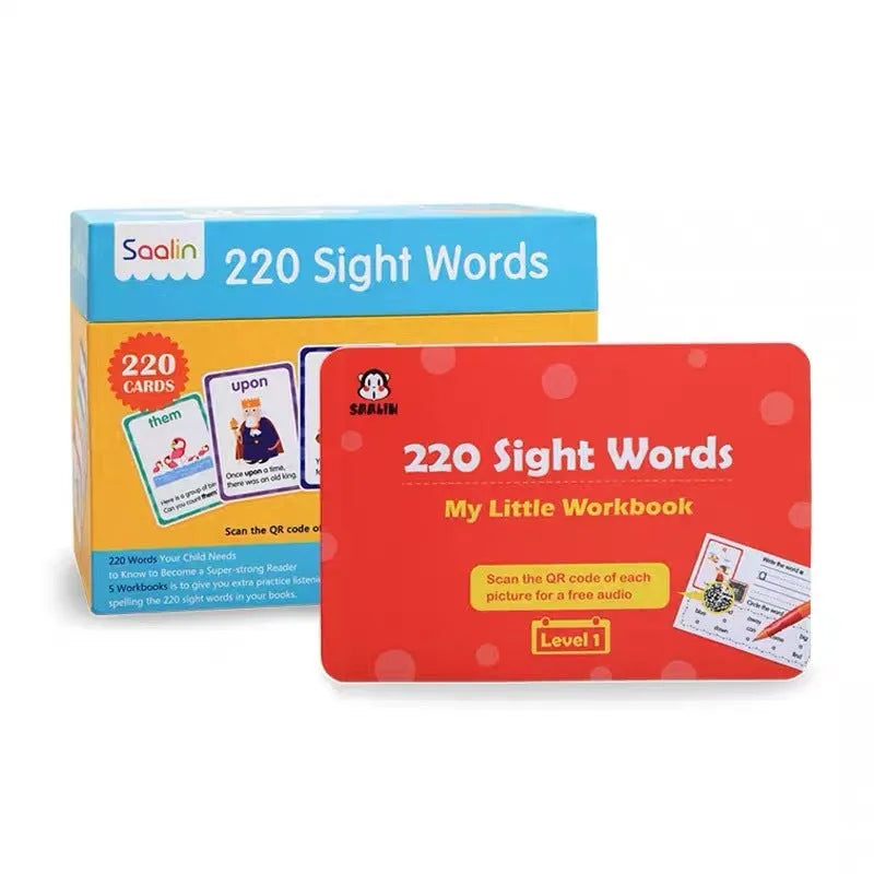 High frequency word card gift box set with 220 game cards and 5 workbooks for early childhood literacy