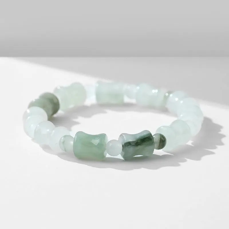 Natural chalcedony diamond shape beaded bracelet with safety lock charm on elastic string