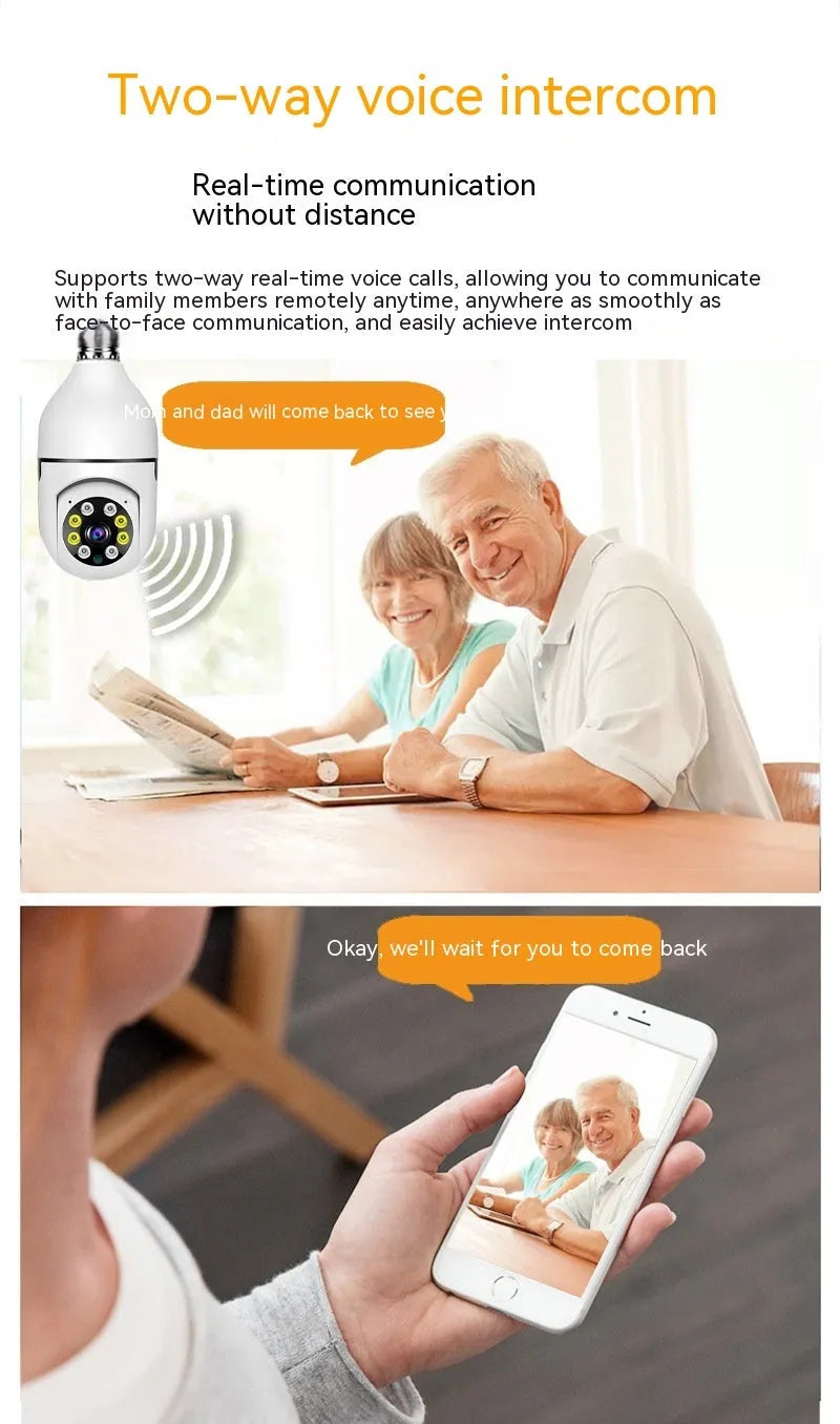 Wireless bulb security camera with 1080p resolution and full colour night vision capability