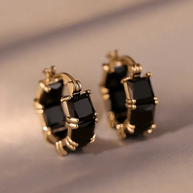 Geometric U-shaped women's ear rings with gold electroplating and zircon crystals