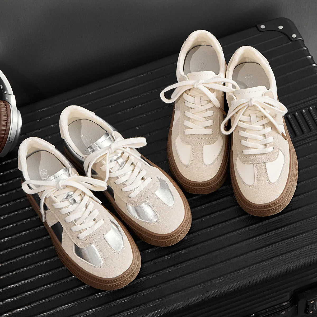 Retro round toe sports board shoes with cross shoulder straps in milky white colour