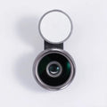 External mobile phone camera lens with wide angle and colourful light effects, black model clipped onto smartphone