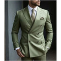 Men's grey Korean-style slim fit two-piece business suit on a hanger