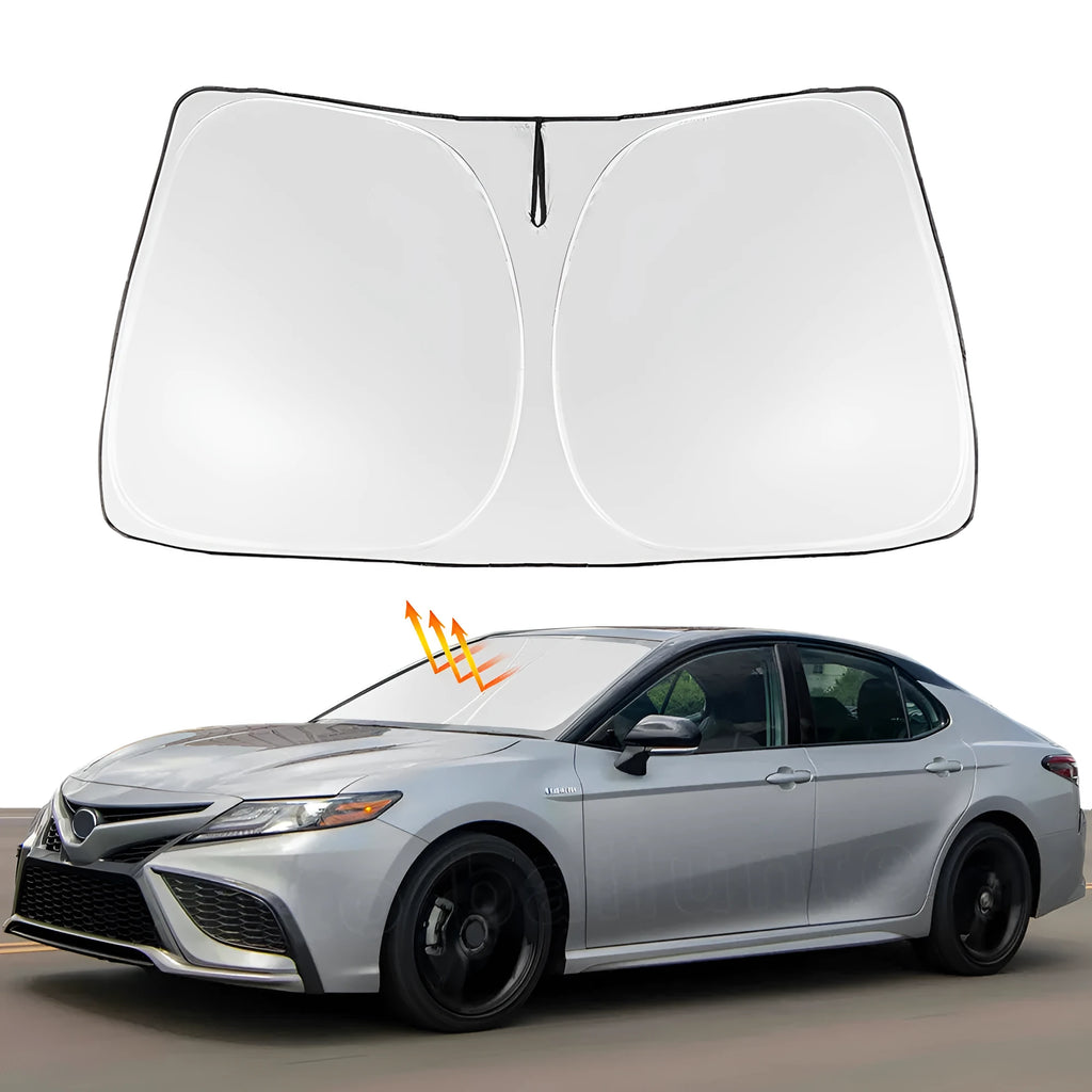Silver reflective car sunshade cover designed for the front windshield of a Toyota Noah XOVY 90 series.
