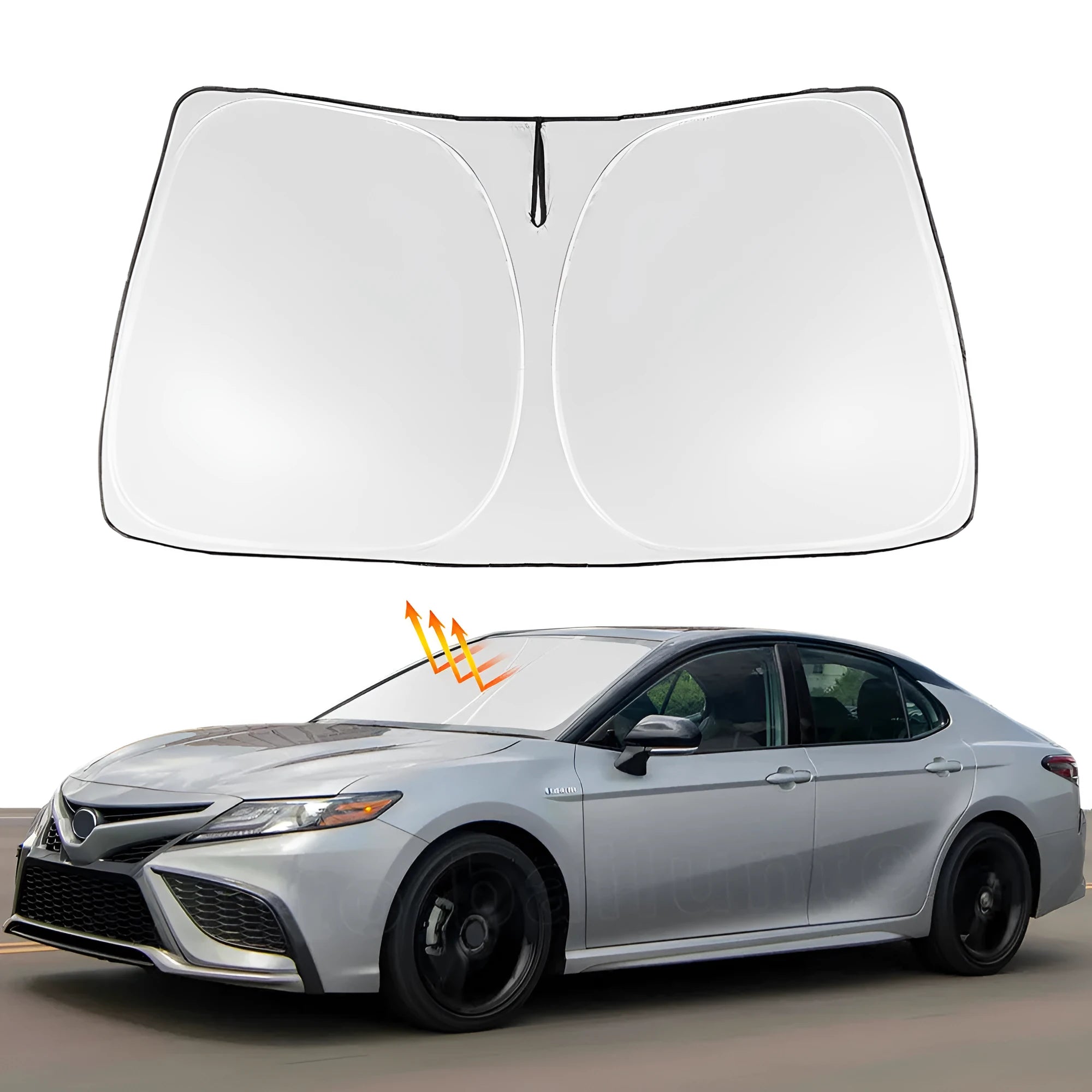Silver reflective car sunshade cover designed for the front windshield of a Toyota Noah XOVY 90 series.