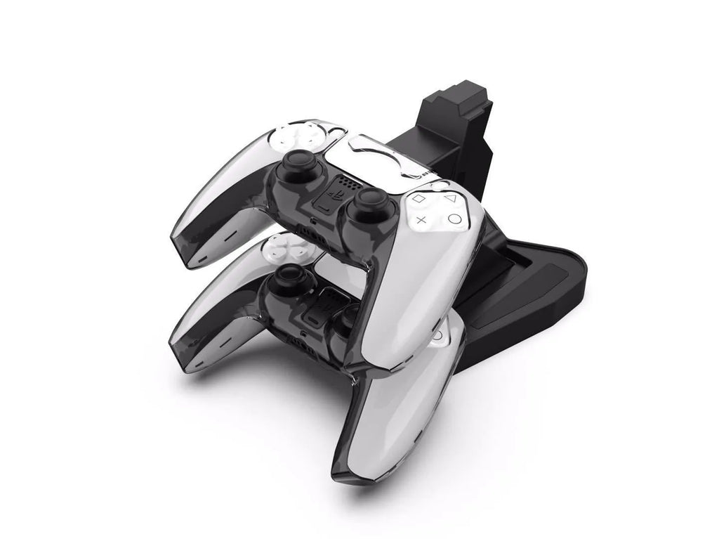 PS5 handle charger with turn light in black ABS plastic, compact size 12.7x17x6.5 cm
