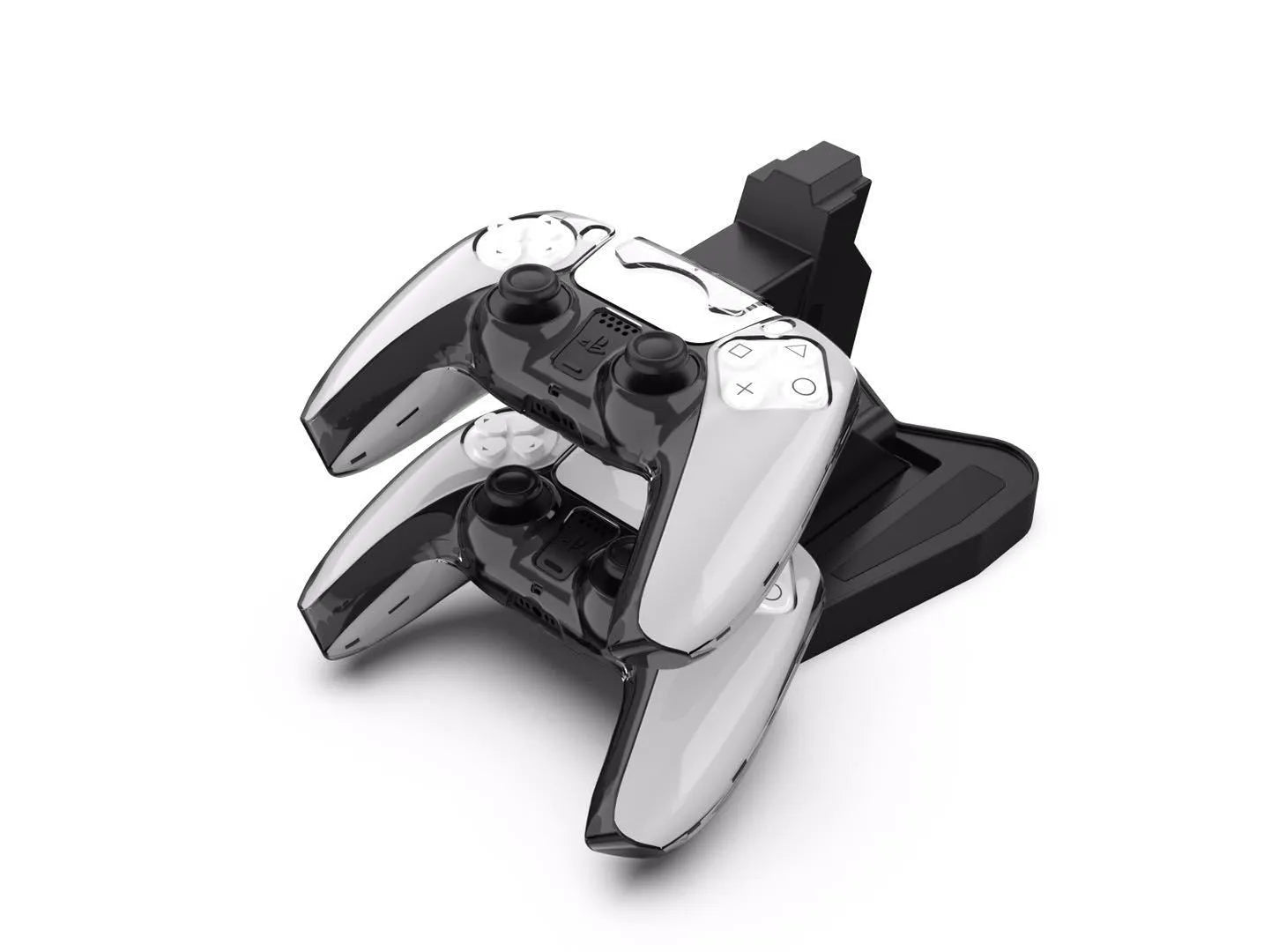 PS5 handle charger with turn light in black ABS plastic, compact size 12.7x17x6.5 cm