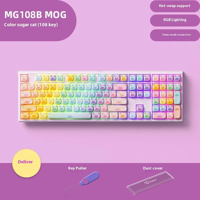 MG108B coloured sugar cat design mechanical keyboard with piano switches and Bluetooth connectivity
