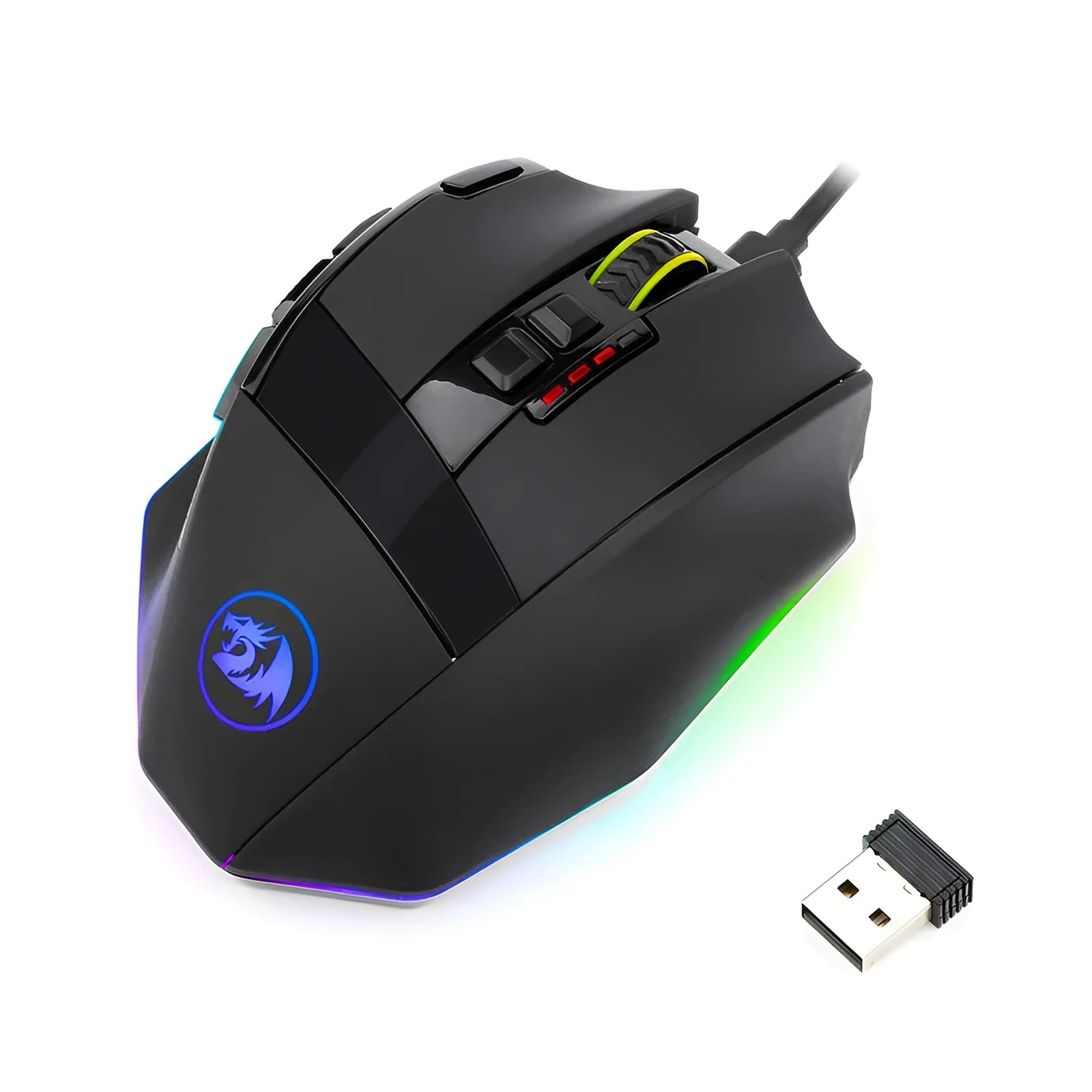 Black Redragon M801P wireless gaming mouse with 9 buttons and ergonomic design