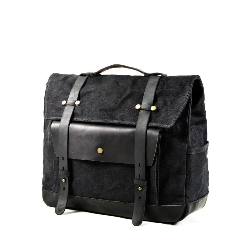 Cotton motorcycle helmet messenger bag with retro styling and internal organisation pockets