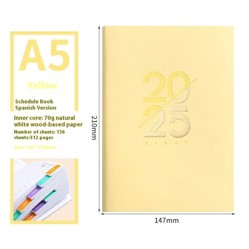 Soft faux leather A5 schedule book with 150 pages open on desk