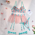 Women's pink mesh pettiskirt suit with embroidered overlay in polyester, size S, M, L, XL options