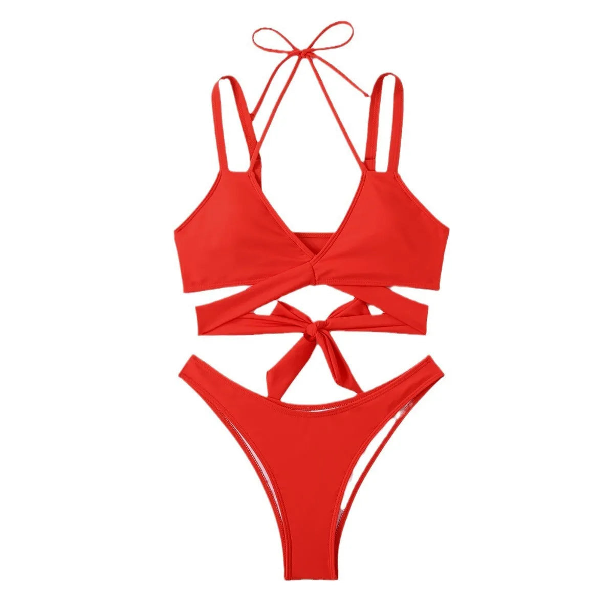 Women's solid colour strapless bikini swimsuit in black, blue, red, rose red, or white